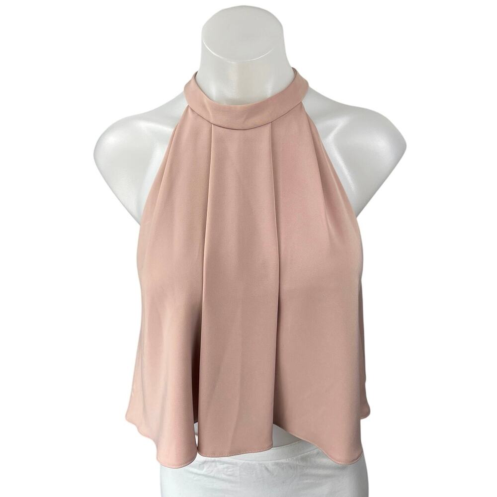 Watters & Watters Pink Halter Pleated Sleeveless Cropped Blouse Top Size 0